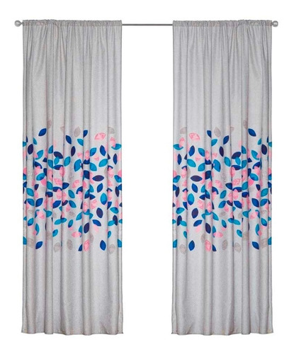 Cortinas Atlanta 2 Paneles De 1.30 X 2.20 Gris Floral