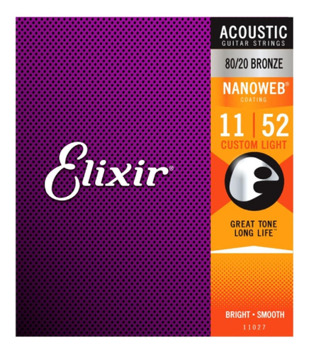 Elixir Nanoweb 11027 Cuerdas Guitarra Acustica Bronce 11-52
