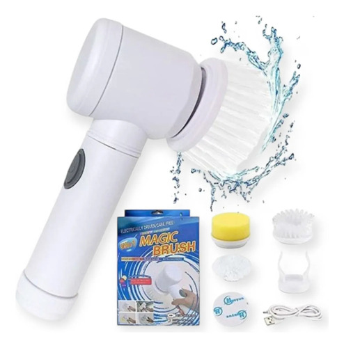 Cepillo Limpiador 5 En 1 Usb Giratorio Limpiador Cocina Baño Blanco