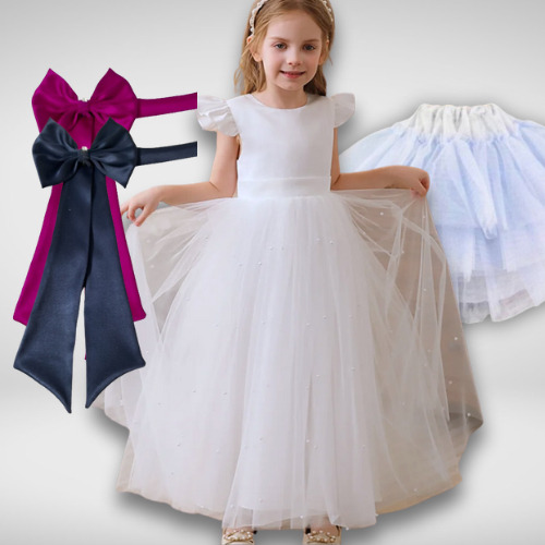 Kit Vestido De Daminha Com Manguinha E Laço Cor Saiote