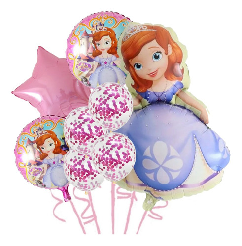 Set Globos Princesa Sofía Con Globos Látex Con Confeti 