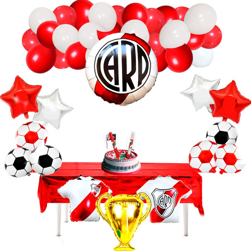 50 Art Pelota Futbol River Candy Bar Cumpleaños Globo Carp Color Rojo Y Blanco River Plate