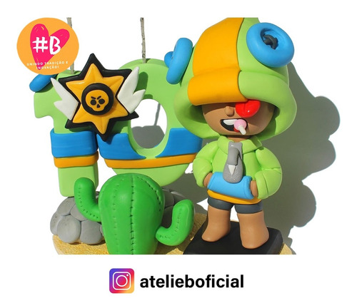 Vela Brawl Stars Leon Topo De Bolo Personalizada Em Biscuit Mercado Livre - brawl stars ideias de aniversario personalizados