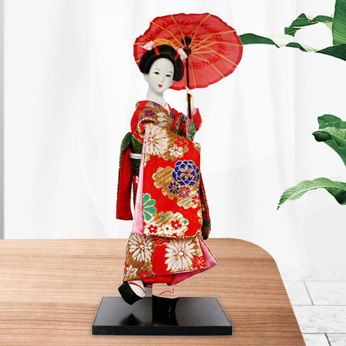 12 Japonesa Gueixa Senhora Estatueta Kimono Vermelho