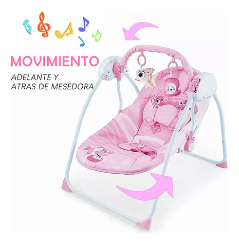Silla Mecedora Para Bebes Columpio Control Remoto Mosquitero Rosa