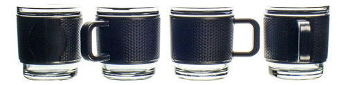 4 Tazas Vidrio 350ml Cubierta Agarradera Plástico Brang Color Transparente/negro 350 Ml