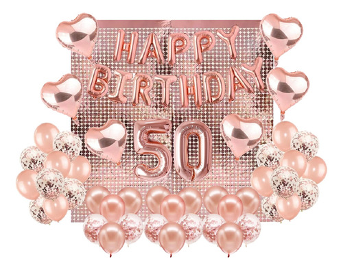 Set Globos Metalizados Rose Gold Happy Birthday