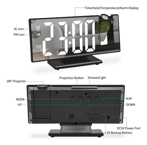 Reloj Digital Con Pantalla Grande Proyección De Techo De Rel