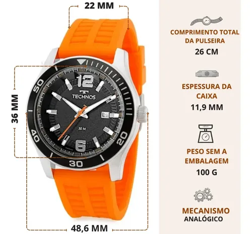 Relógio Technos Masculino Racer Esportivo Aço Analogico Correia