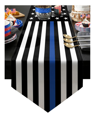 ~? Thin Blue Line Table Runner Usa Flag July 4th Kitchen Tab