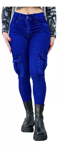 Jeans Pantalon Cargo Elastizado Tiro Alto Chupín Mujer Moda