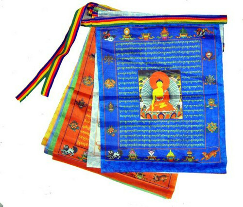 Banderas De Oración Tibetanas Grandes De Seda Con Buda Y Cab