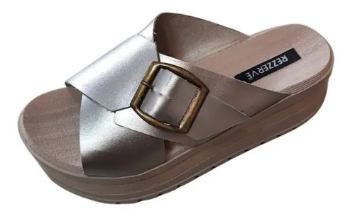 Tamanco Anabela Conforto Flatform Dourado Rezzerve