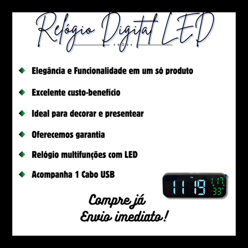 Relógio Mesa Digital Alarme Led Touch Temperatura 110/220