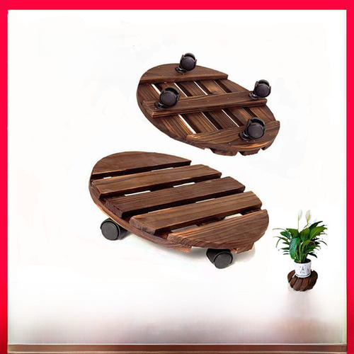 Soporte Redondo De Madera Con Ruedas Para Plantas 25x25 Cm
