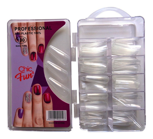 2x 100pç Unha Postiça Bailarina Estilo Longo Unhas Posticas Cor Transparente