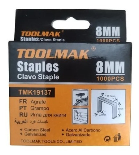 Corchete O Grapa Para Engrapadora 8mm Clavo Staple Toolmak