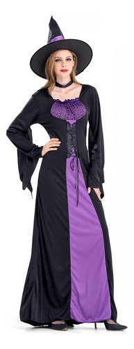 Disfraz Halloween Mujer Gothic,con Sombrero Y Cuello De Mago