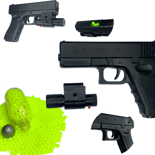 Arminha Glock De Brinquedo Lança Bolinha Com Laser Led + Bbs