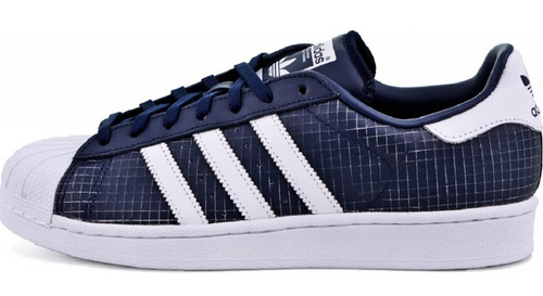 Original Tenis adidas Superstar Mens Azul Textura Cuadriculdo Jca Tenisshop