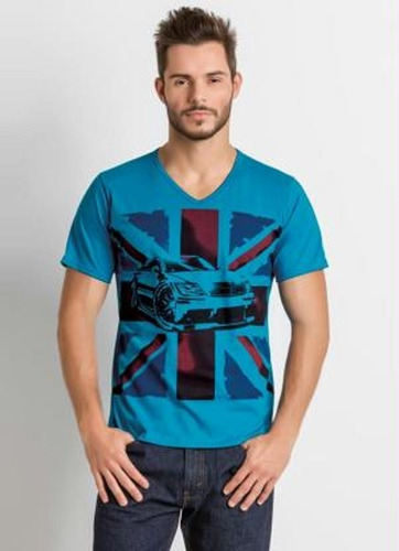 Camiseta Masculina Bandeira Inglaterra Decote V Azul Fast