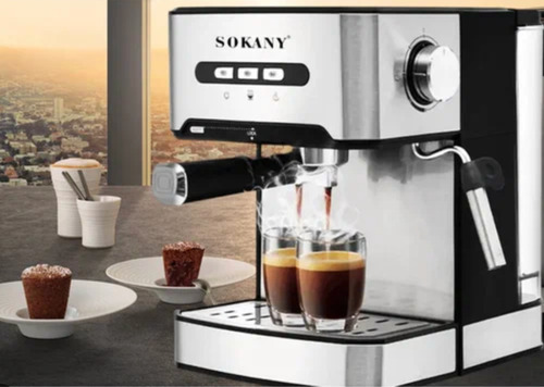 Cafetera Express Sokany 850w 1.6l Acero Inoxidable Pro Plate Plateado