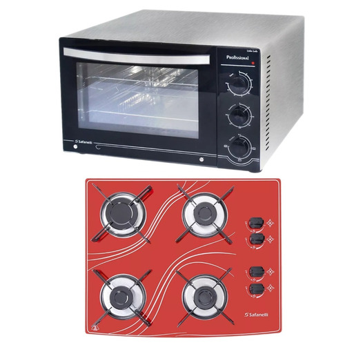 Kit Forno Bancada Inox 45l + Cooktop 4 Bocas Verm. Safanelli