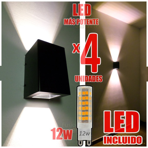 Aplique Exterior Moderno Luz Lampara Potente Led 12w Pack X4