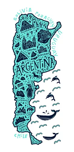 Vinilo Decorativo Mapa Argentina Monumentos