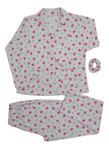 Pijama Camisa Botones Pantalón Moña Mujer Algodón