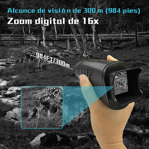 Monocular Visión Nocturna 16x Zoom Infrarrojo 300m, 1080p Hd Video/grabación, Caza Camping Vigilancia, Portátil 165g, Batería Recargable