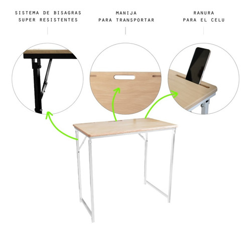 Imagen 5 de 9 de Escritorio Mesa Plegable Madera Hierro Industrial 80 X 50 Cm