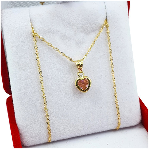 Conjunto Oro 18k Cadena Singapur + Dije Corazón Con Piedra 