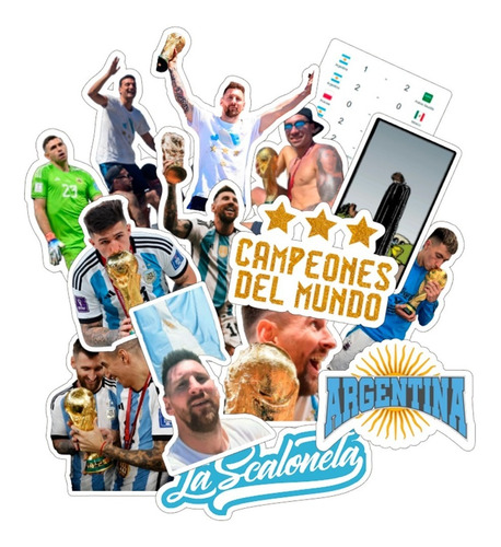 Stickers Scaloneta Copa Mundial Arg Deco Termos Celu Mate 