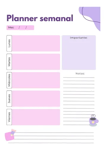 Planner Organizador Semanal De Objetivos Varios Diseños Pdf