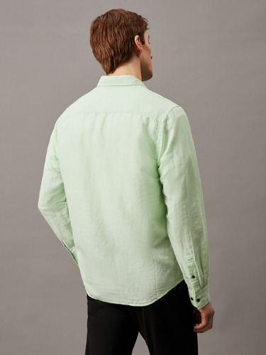 Camisa Linen Cotton Regular Verde Calvin Klein