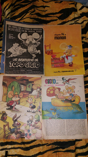 Hojas De Revistas Publicidades Y 3 Postales Topo Gigio (Usado)