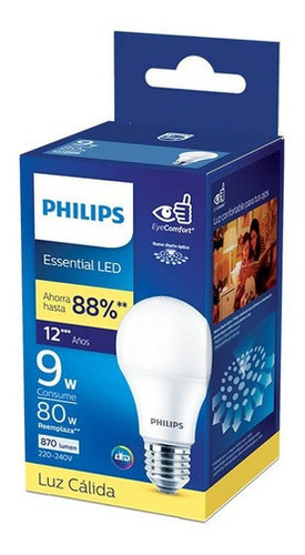 Foco Led Philips Bulb Essential Luz Cálida 9w E27 Color de la luz Blanco cálido