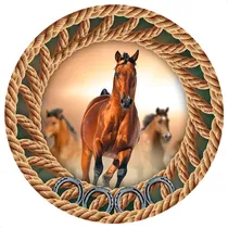 Comprar Painel Redondo Sublimado 3d Cavalos Em Tecido - 1,5x1,5m