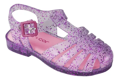 Sandália Infantil para Menina Mar e Cor Rosa com Glitter