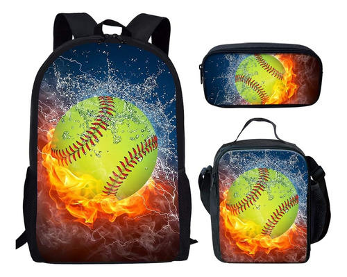 Instantarts Fire Water Softball Ball Mochila Set Mochila 3 1