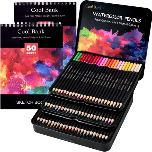 Cool Bank Set 72 Lapices De Colores + 2 Libretas Watercolor