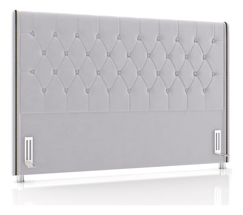 Cabeceira Cama Box Queen 160cm Estofada Frizza Veludo Cinza