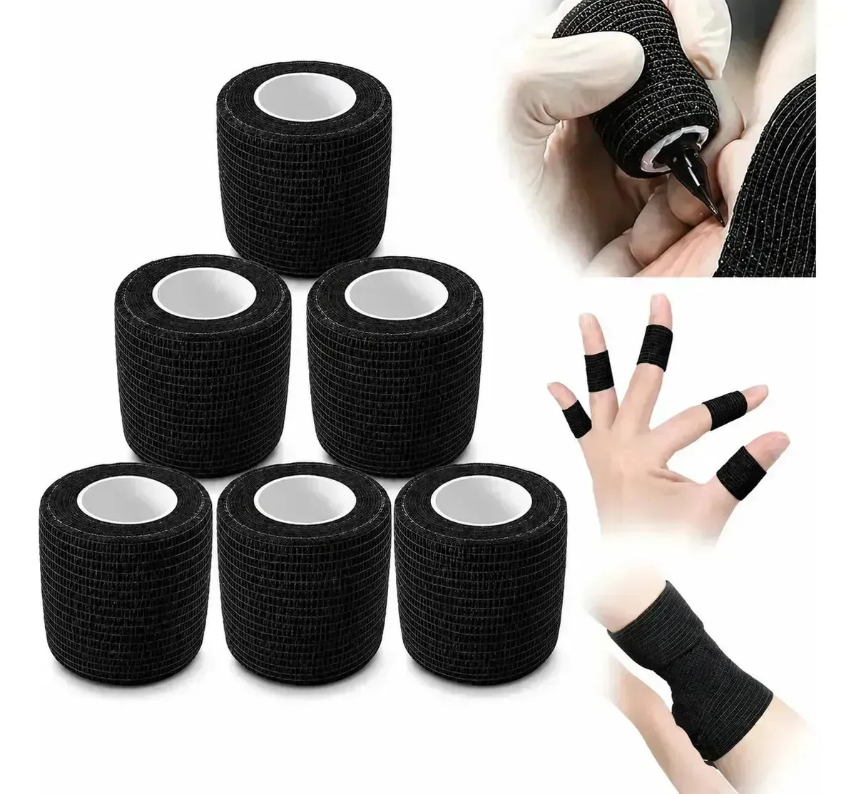 JAXIRON Cinta adhesiva elástica autoadhesiva de 6 rollos, adecuada para máquinas de tatuaje, ideal para fijar tubos y usos deportivos.