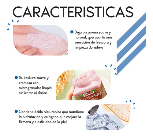 Exfoliante Corporal Diler De 350ml Fórmula Con Colágeno Y Ácido Hialurónico Para Piel Suave Limpia Y Revitalizada De Uso Diario O Semanal Aroma Fresa