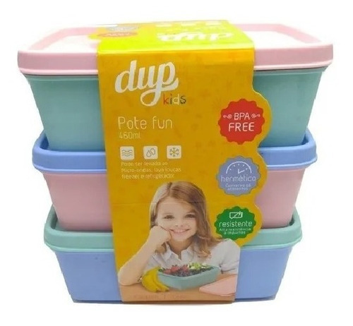 Pote Fun Dup Kids C/ 3 Potes Hermético E Resistente 460ml