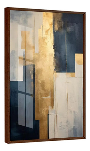 Quadro Decorativo Abstrato Dourado Azul Sala 60x80 C Vidro