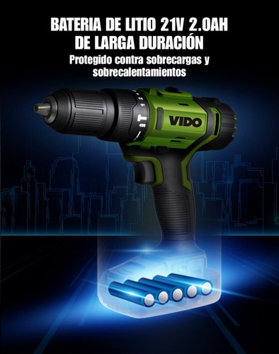 Imagen 4 de 8 de Taladro Inalámbrico Percutor Vido 21v C/ Maleta Y Accesorios