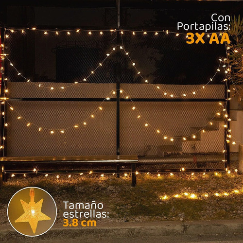 Imagen 4 de 10 de Guirnalda Estrellas Tira Luz 30 Luces Led Cálida 5 Metros