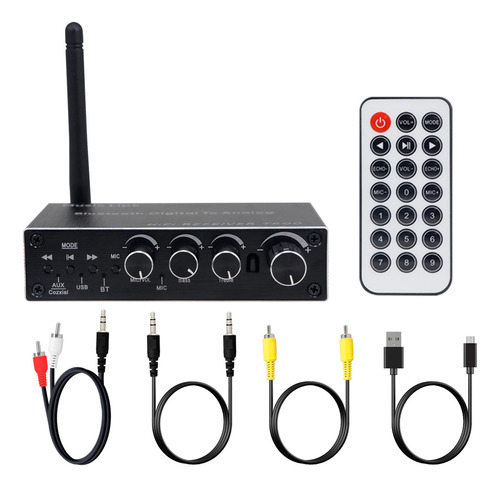 Convertidor Adaptador De Audio Digital A Analógico Slim Company AV.SZ.CON.205.4 Coaxial Óptico Receptor Bluetooth Con Control Color Negro